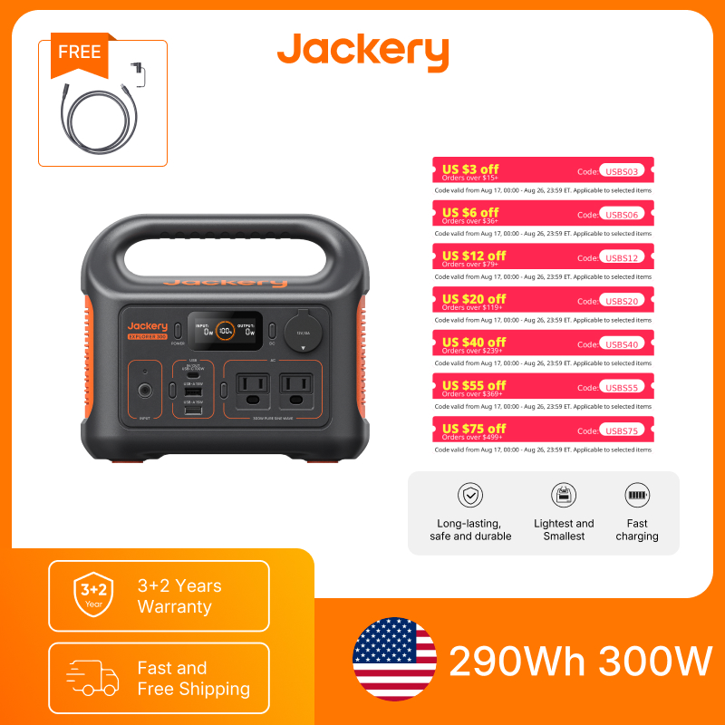 Usb Charger Dynamo - Jackery ポータブル電源 エクスプローラー300New 5m延長コード付き、アウトドアキャンプ、旅行用ソーラー発電機