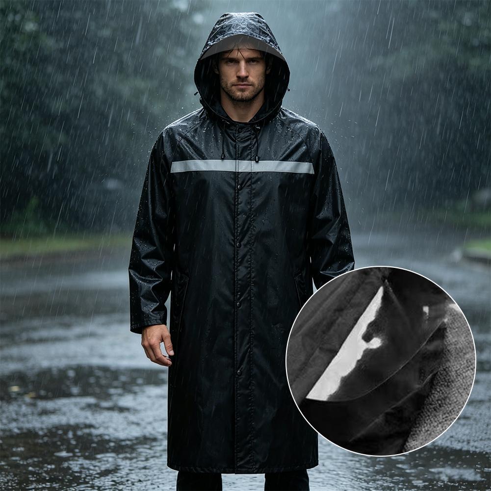 Cycling Commute Rain - 防水フード付きレインポンチョ、反射ストライプ付き頑丈なロングレインコート、サイクリング、ハイキング、毎日の通勤に最適