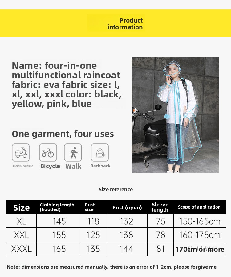 透明EVAレインポンチョ フード付き 男女兼用 防水 ロング - Cycling Commute Rain のレビューと価格